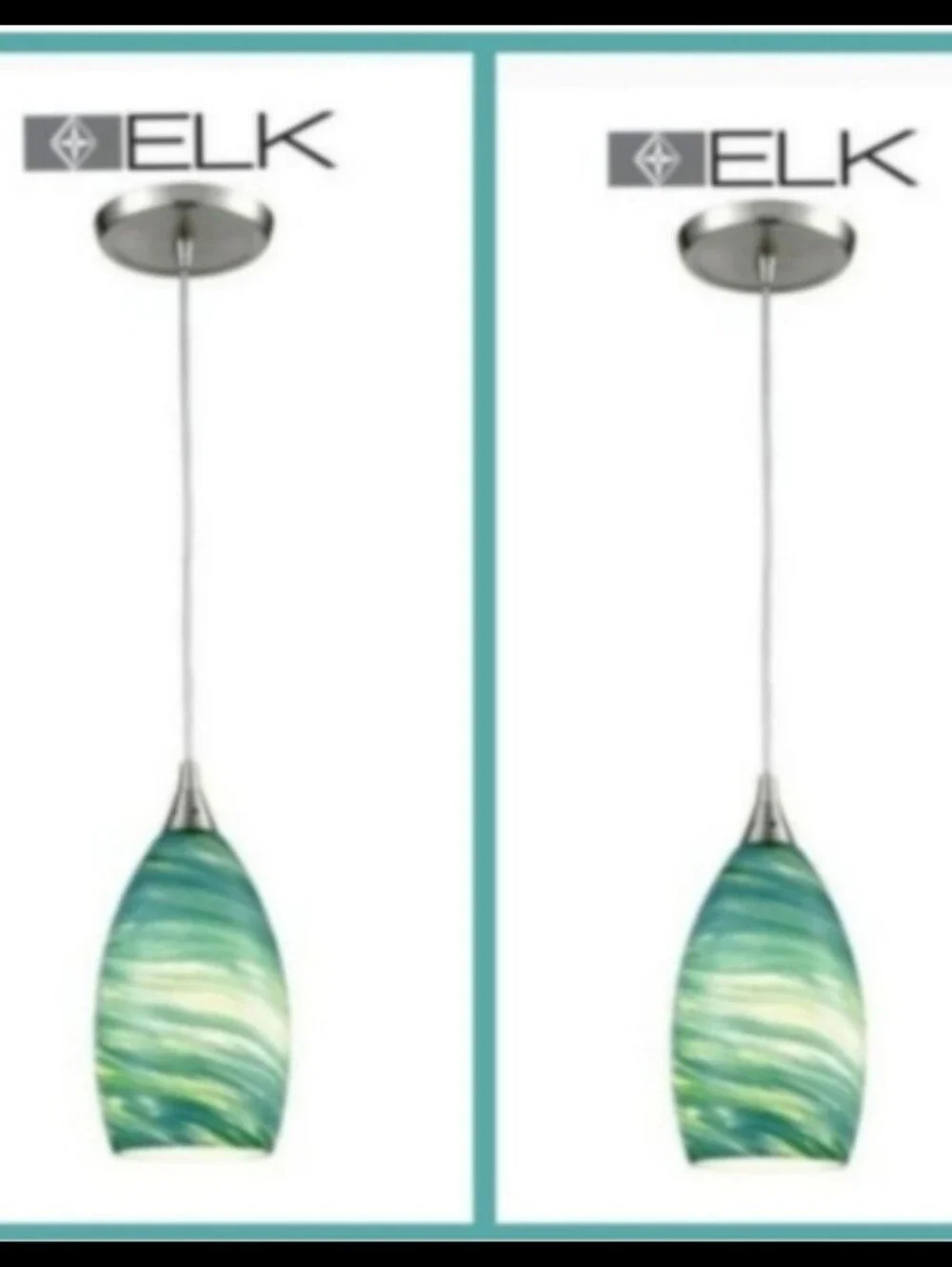 NEW 2 Art Glass accent Lights pendents Lamp Lighting Teal Green Blue By ELK
